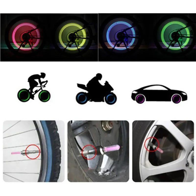 2/4Pcs Neon Motorcycle Tire Lights Bike LED Light Tire Valve Cap Flashlight Wheel Spoke Lightweight Car Motorcycle Accessories