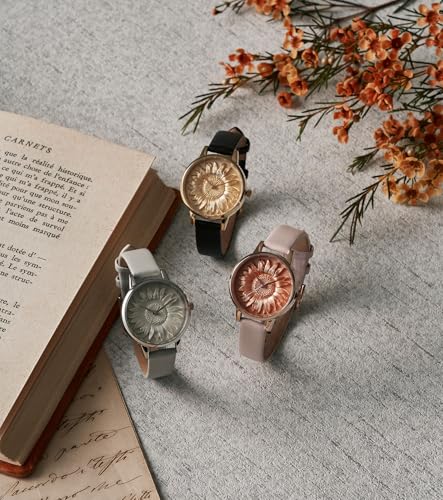Authorized Dealer [OLIVIA BURTON] Olivia Burton Women's Watch 24000222 3D Flower Midi Gold Black Leather