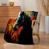 1pc Abstract Galloping Horse Print Fleece Blanket - Thick Plush All-Season Bedspread with Black White Gray Blue Green Orange