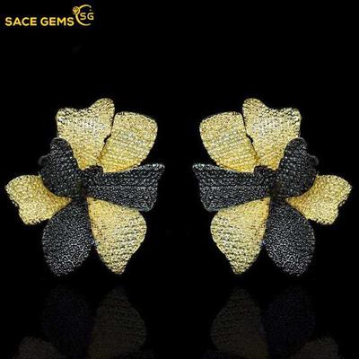 Vintage Elegant Two Tone Flower Shape Earring Luxury Jewelry Ladies Earrings Party Gifts