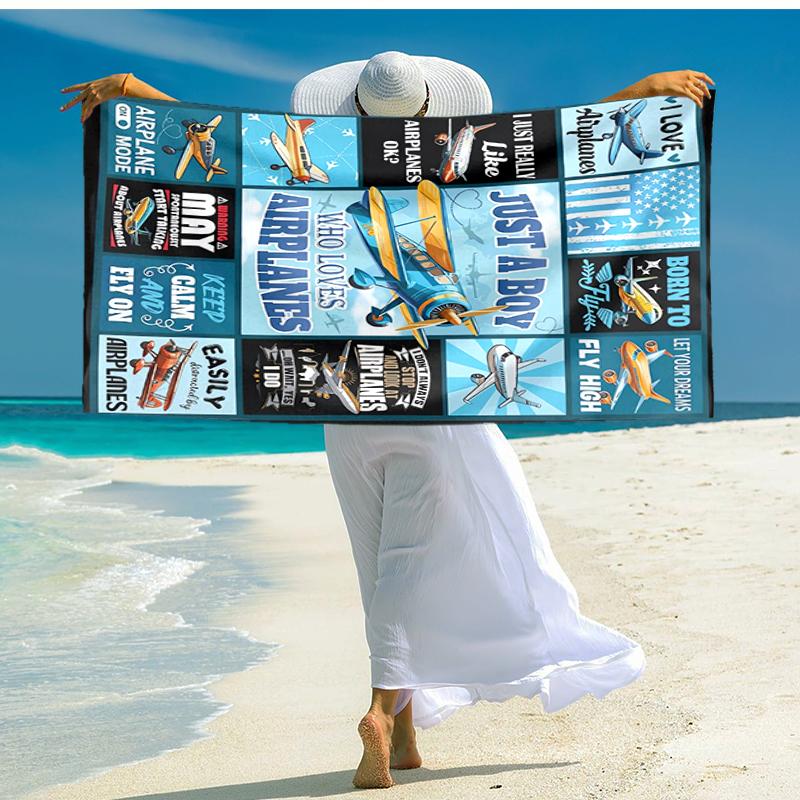 Ultra-Soft Beach Towel with Airplane Theme,Ideal for Pool - Camping, Diving - Perfect Travel Essential, Vibrant Beach Towel.