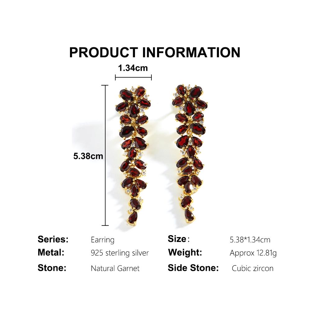 925 sterling silver Women's Long party earrings natural Mozambique garnet Leaf shape design fine jewelry for birthday party wear