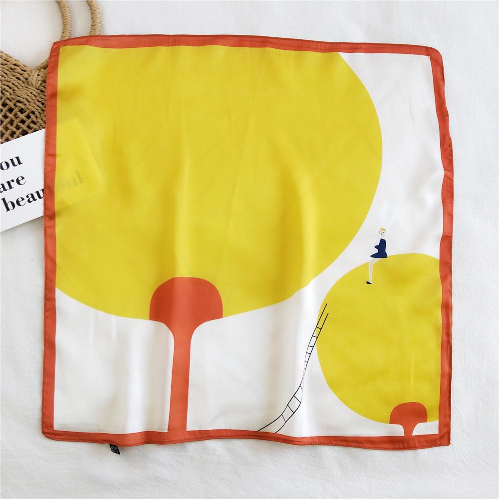 53cm Silk Square Scarf for Women: Elegant Korean Design for Spring, Summer, Autumn - Fashionable Digital Print Headscarf