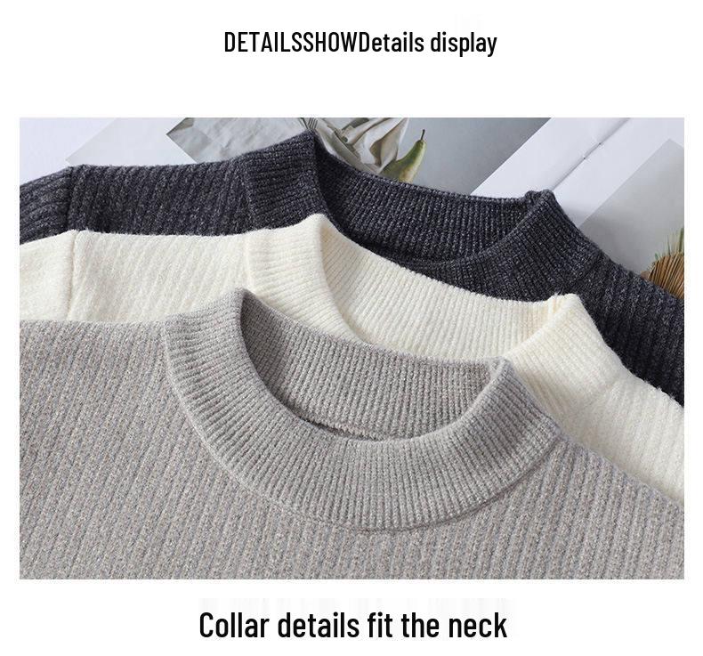 Woodpecker Men's Slim Fit Round Neck Knit Sweater - Warm Velvet Base Layer for Autumn/Winter