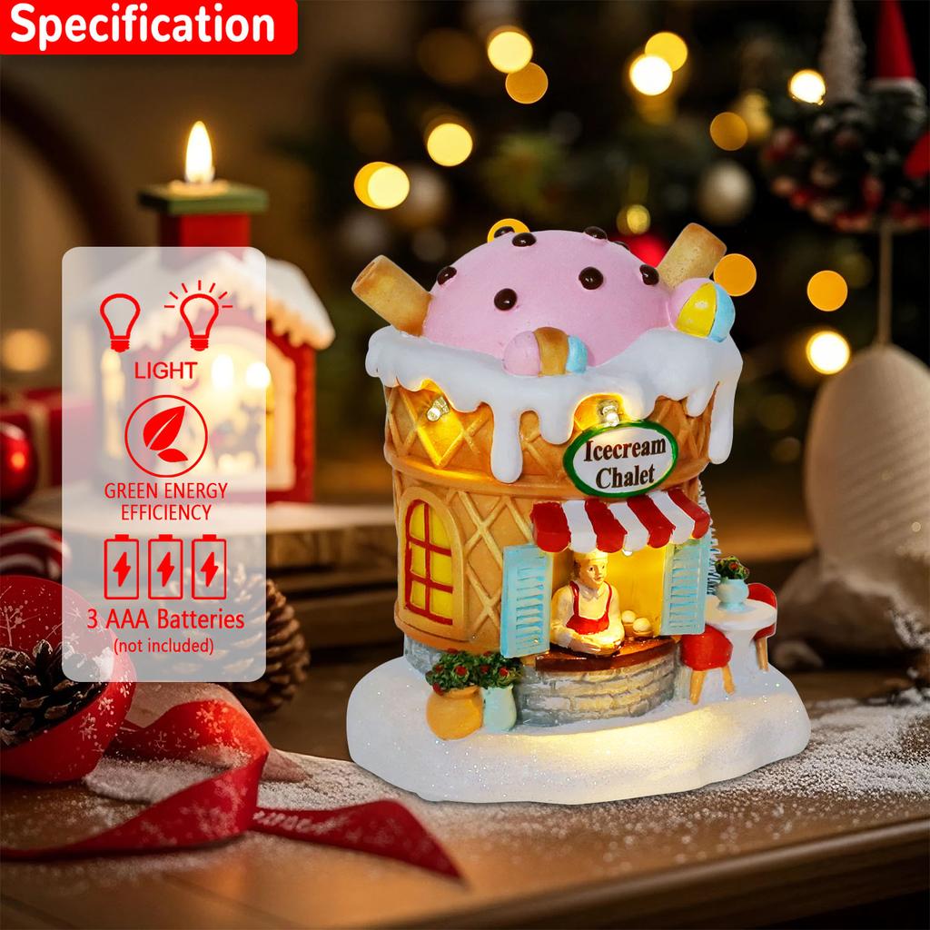 Leuchten Sie Lebkuchenhausdorf Weihnachtsdeko Eisdiele Sammlergebäude Laden Figuren für Feiertage Innen Zuhause