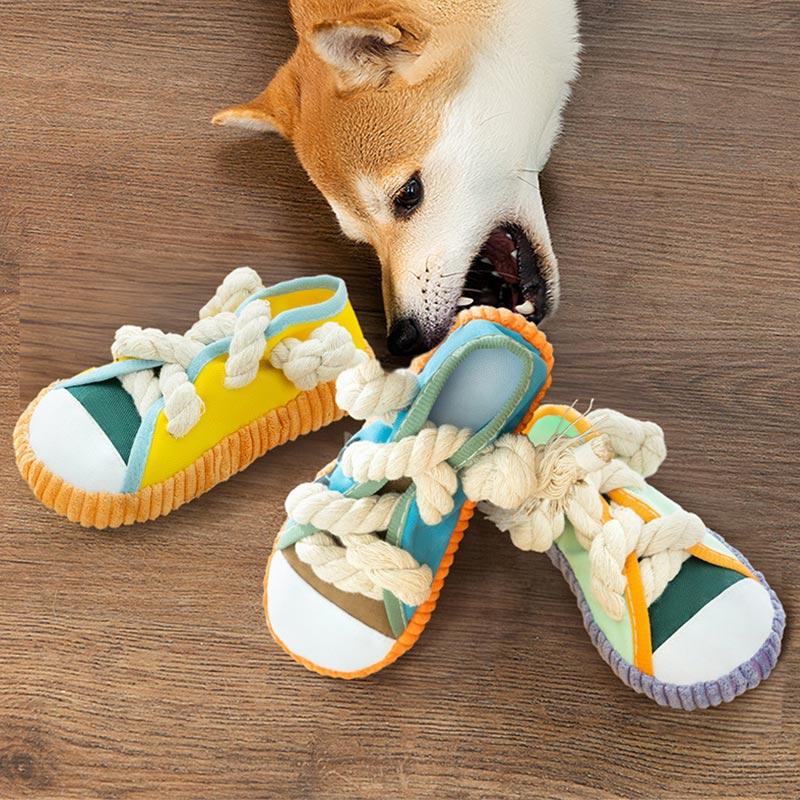 Dog bites shoes, produces sound, grinds teeth, durable toys, shoes, cotton knots, training, teddy bear, small dog, pet dog toy