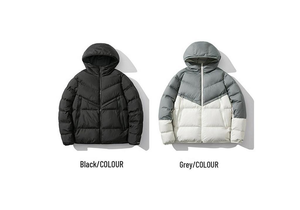 Unisex Hooded Color Block Winter Cotton Jacket, Thickened and Trendy Loose Fit.