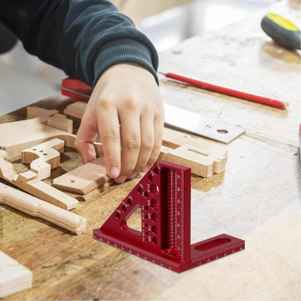 Víceúhlové hliníkové měřidlo pro přesné tesařské práce, tesařský úhelník se snadno čitelným značením pro DIY projekty a profesionály