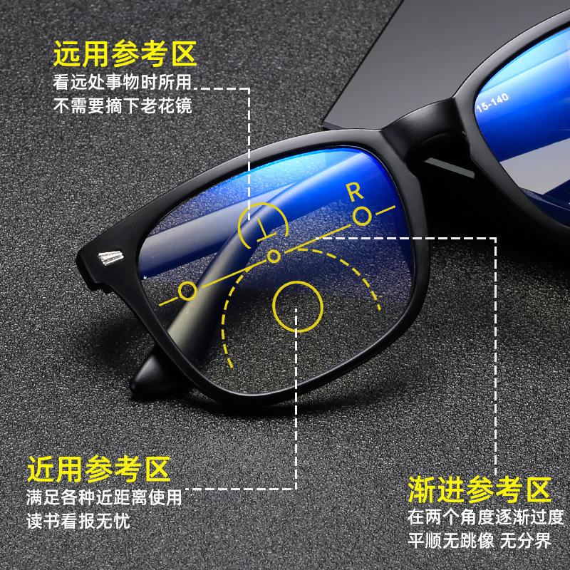 Progressive Multi-Focus Anti-Blue Reading Glasses Automatic Zoom Far And Near Double Light Function Presbyopia Men And Women Full Frame
