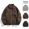 Mens Retro Style Nylon Leather Jacket With Stand Collar Casual Workwear Outerwear Fall