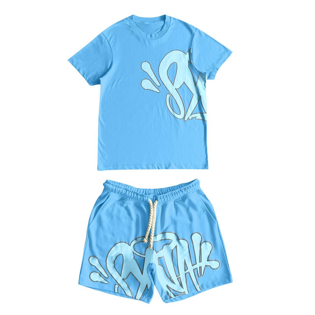 European and American street hip-hop men's and women's alphabet printing loose short-sleeved top men's summer tide brand casual sports suit