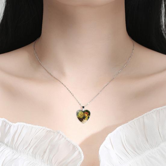 Pendant Necklace Heart Cartoon Shrek Pattern Jewelry Bright Luster Adjustable Necklace for Birthday