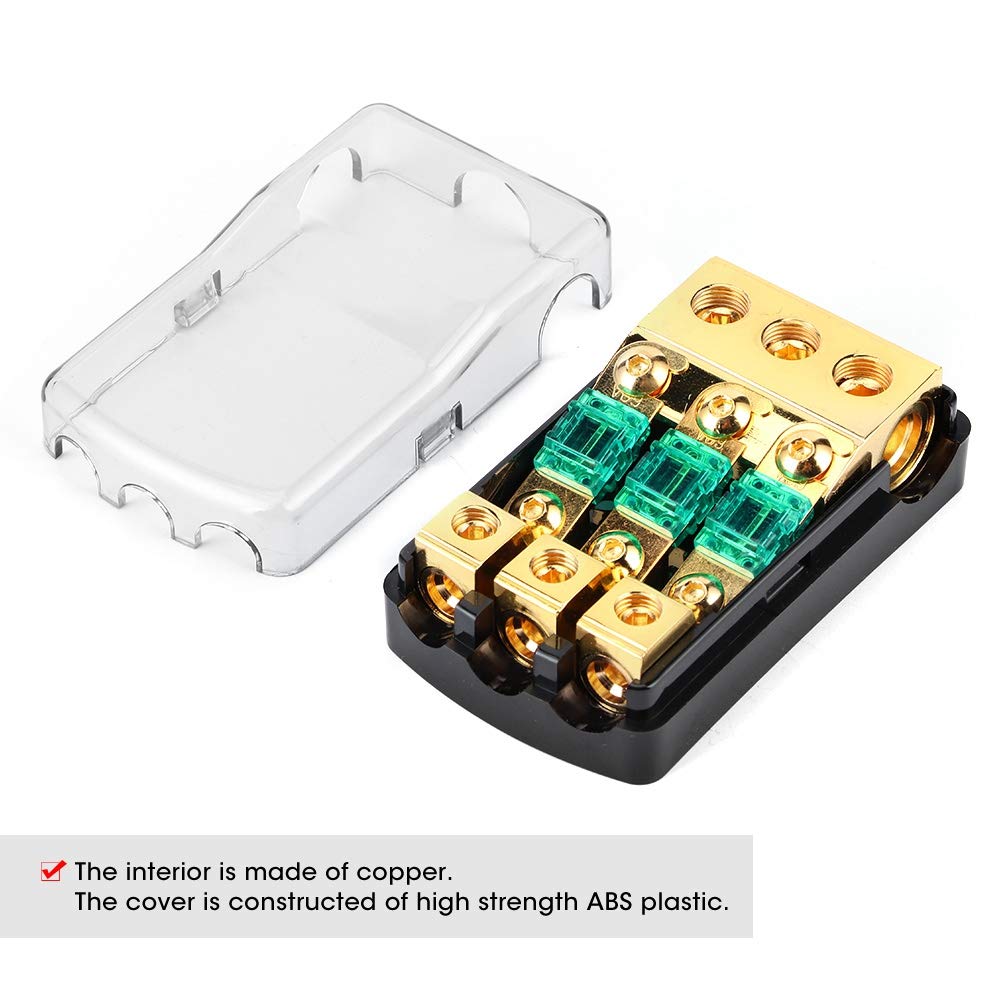 KIMISS Fuse Distribution Block, 0/2/4 Gauge In To 4/8/10 Gauge Out 60A 3 Way