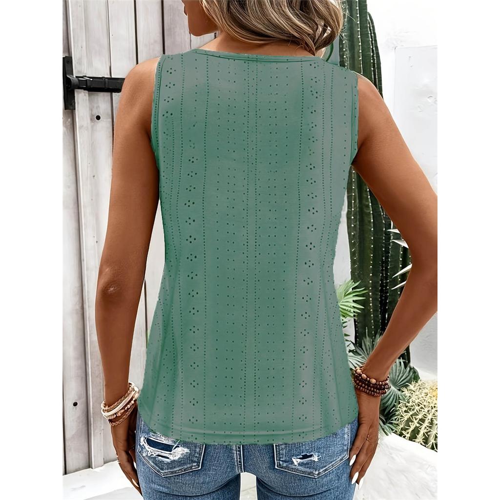 Women's solid color v-neck casual hollow vest