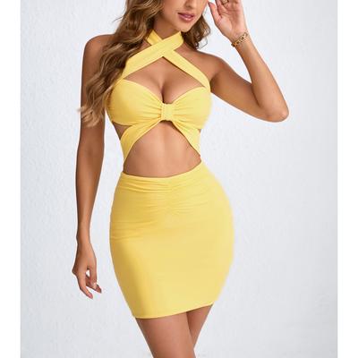 New Women's Short Skirt Summer Hollow Neck and Hip-pack Sexy Dress