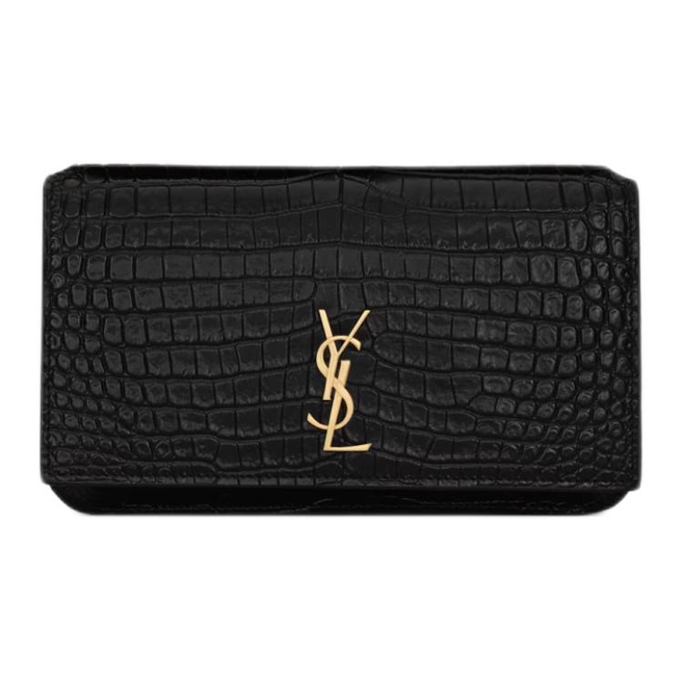 

Saint Laurent Ysl Cassandre Monogram Gold Logo Glossy Crocodile Embossed Calfskin Crossbody Phone Bag Women crossbody bag Black 635095-DND1J-1000 Gift Set(Basic Set+Box+Shopping Bag)
