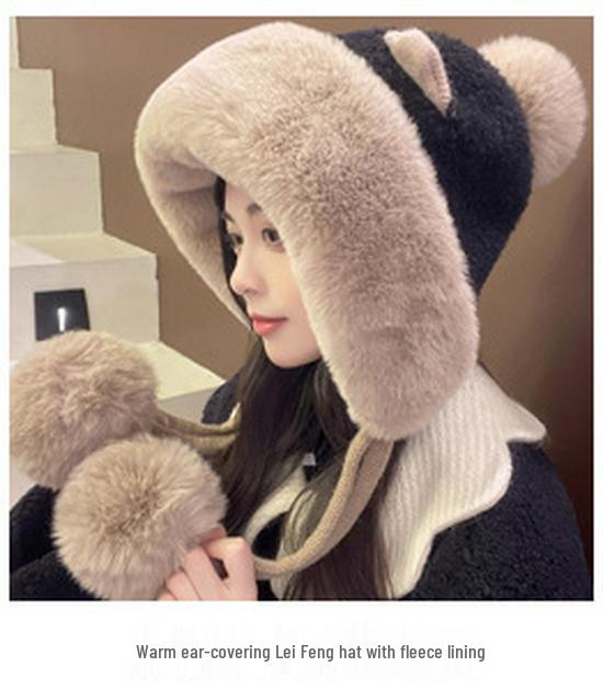 Căciulă tricotată de toamnă și iarnă pentru femei din păr de iepure cu floare la modă