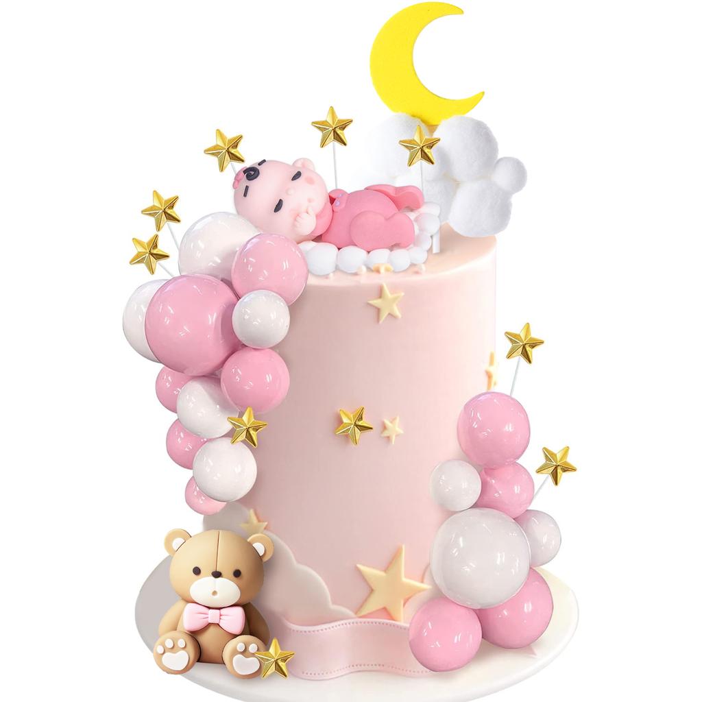 Medvědí Dětské Toppery na Dort s Hvězdami Mraky Balónkové Toppery na Dort pro Chlapce Dívku Baby Shower Narozeninová Oslava Vítejte Miminko Party Dekorace