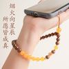 Putuo Mountain Cultural and Creative Golden Sandalwood Phone Chain with Yellow Agate Beads, Car Keychain, Bag Pendant for Men and Women
