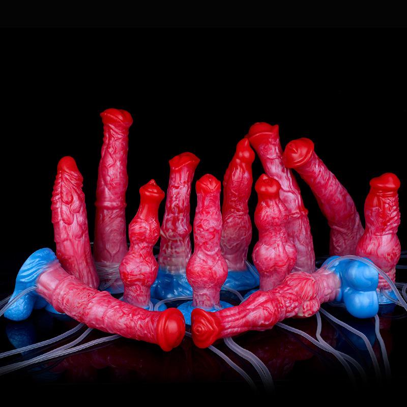 Dragon Flame Inflatable Silicone Dildo with Water Spray and Dog Knot Design for Women