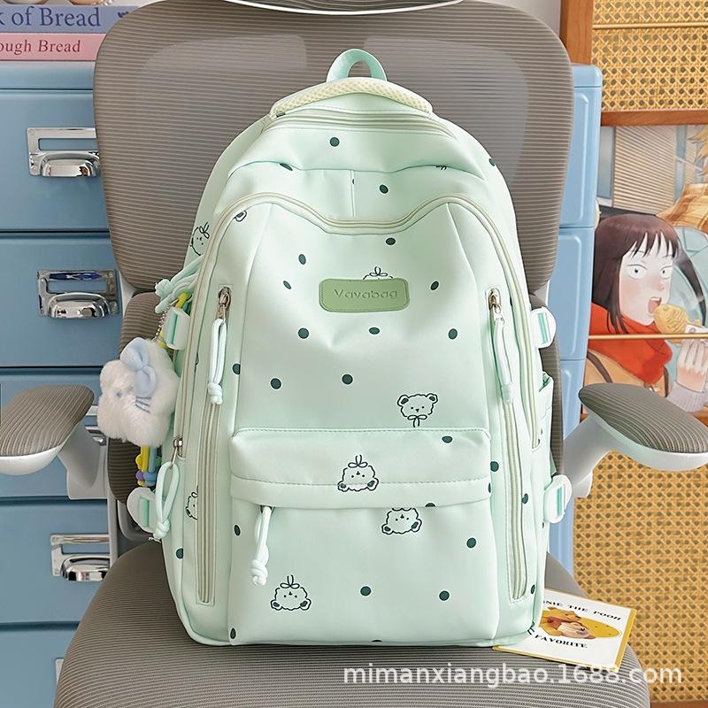 Schoolbag Korean version of small fresh schoolbag Japanese princess versatile cute polka dot men's and women's printed junior high school students