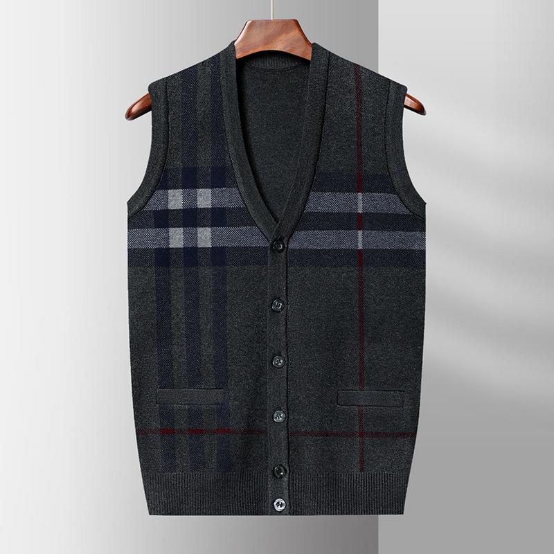 Heren Trui Vest Cardigan Mouwloos Gebreid Vest Herfst en Winter Nieuw Casual Mode Jacquard V-hals Onderhemd 3XL black