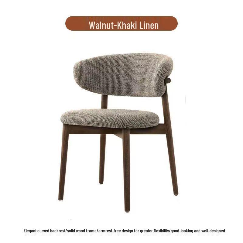 Nordic Modern Minimalist Solid Wood Dining Chair with Soft Pack Backrest - Comfortable Light Luxury Ram's Horn Design for Home, Restaurant, and Hotel.