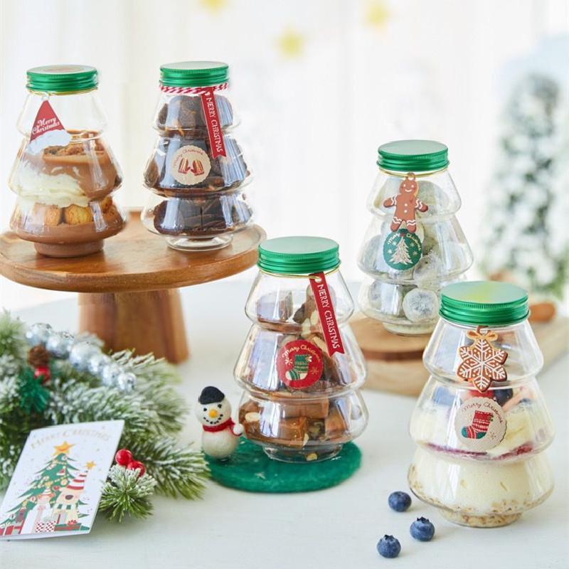 500ml Red Snowman Christmas Tree PET Bottle for Milk Tea, Juice, Beverage, and Coffee