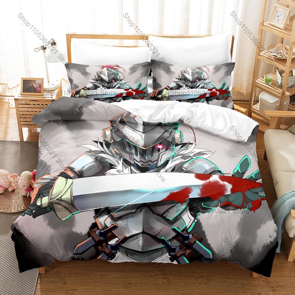 Cool Goblin Slayer Masked Warrior Priestess Grim Dark Fantasy Adventure Anime HD Print Bedding Set Duvet Cover + 2 Pillowcases