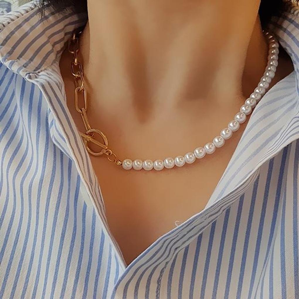 Nevada Pearl Necklace (half Pearl and Half Metal)