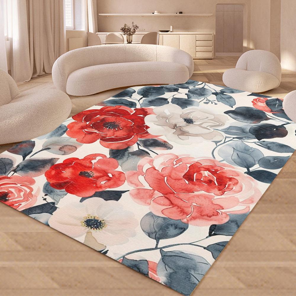 Florals Print Area Rug Machine Washable Carpets for Home Living Room Kitchen Bedroom Decor Anti-Slip Floor Mat
