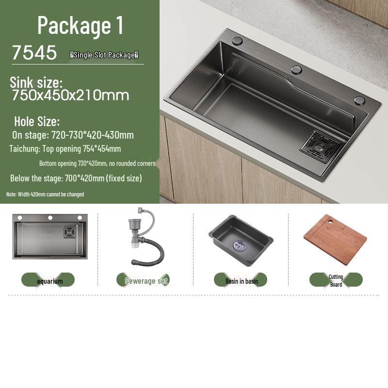 Handmade Gunmetal Gray SUS304 Stainless Steel Large Single Bowl Kitchen Sink