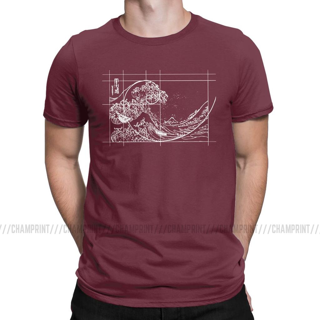 Hokusai trifft Fibonacci-Folge Goldener Schnitt Herren T-Shirt Mathe Technik Geek Lässige T-Shirts Rundhals-T-Shirts Übergrößen Oberteile