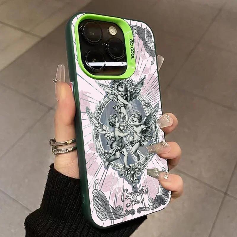 Retro Cupid Mermaid Phone Case For iPhone 15 14 13 12 11 Pro Max X XS 7 8 Plus SE 2 3 Lens Protection Cover Electroplated Shell