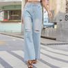 Wide-legged Ripped Flared Jeans For Women