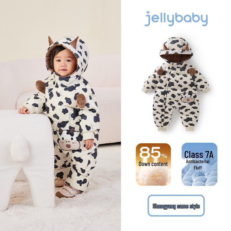 Antibacterial Velvet Cow Hooded Baby Jumpsuit: Warm Newborn & Toddler Romper 100 cm