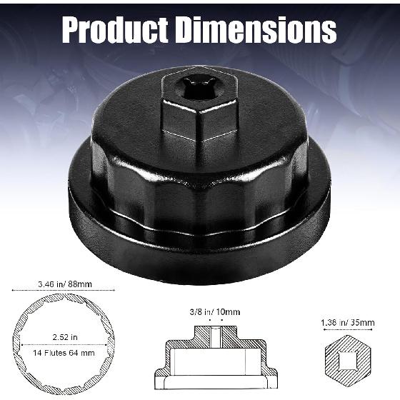 Oil Filter Wrench For Toyota, Lexus, Camry,Oil Filter Removal Tool For Runner, Tundra, Tacoma 2.5-5.7L Engine 64Mm 14 Flutes, Black Oil Filter Tool