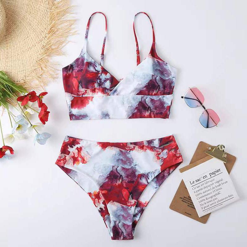 

Европейский и американский купальник с высокой талией, сексуальный, с открытой спиной, с разрезом Large цветочные печати