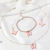 4 Piece Set Versatile Women Temperament High Aesthetic Value Fashionable High End Pink Butterfly Necklace Bracelet Earring Set