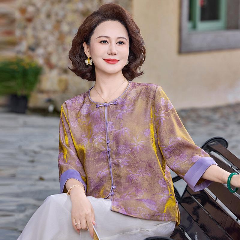 2026 New Arrival: Chinese-Inspired Spring/Summer Shirt for Middle-Aged & Elderly Women, Three-Quarter Sleeves