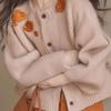Women's Apricot Heavy-Duty Embroidered Flower Knit Sweater Jacket Lazy Vibe High-End Winter Outer Top