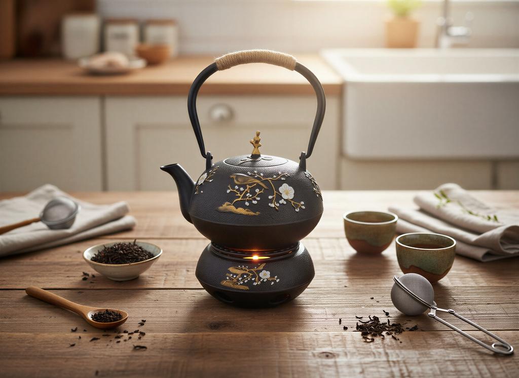 Cast Iron Kettle 1L + Infuser, Strainer For Tea And Herbs + Heater