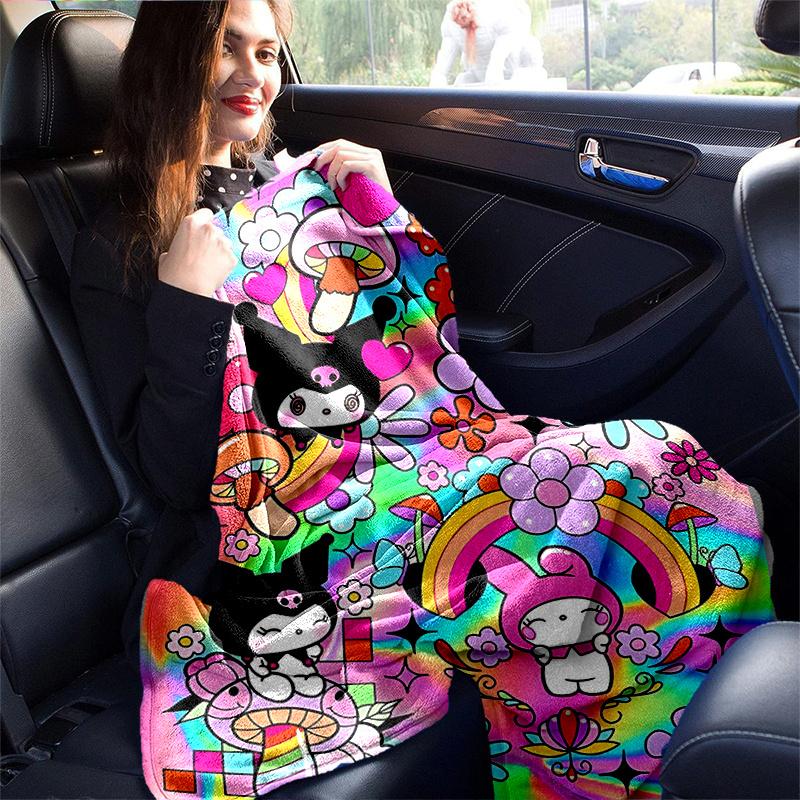 1pc My Melody Kuromi and Friends Themed Blanket, Cute Design for Room Decor, Soft Throw Blanket Perfect As Birthday Gift or Housewarming Present, Suit