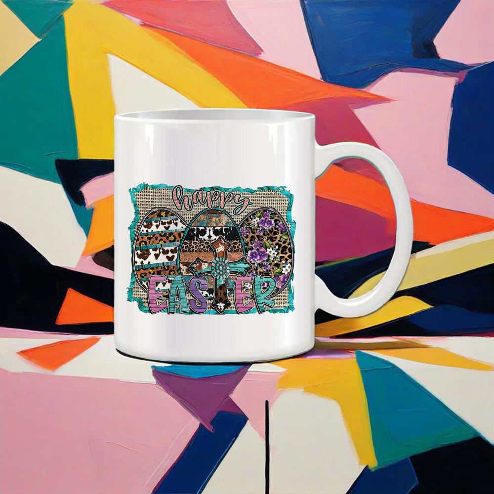 Easter Symbol Mug Hand-painted Egg Water Mug Colorful Rabbit Coffee Cups Shake Cotton Tail Cute Gift School Office Ceramic Mugs