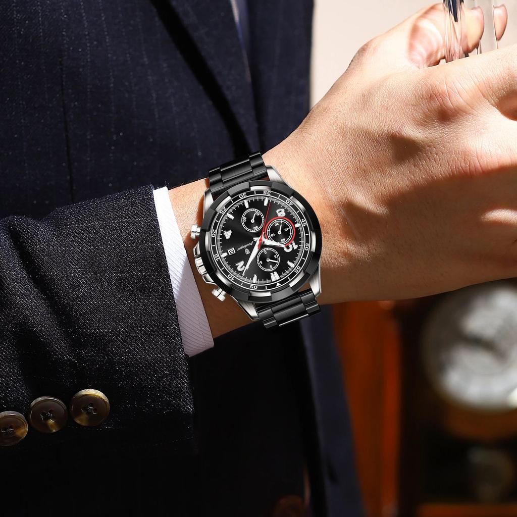 POEDAGAR Fashion Men's Wristwatch Luminous Waterproof Stainless Steel Man Watch Chronograph Date Business Quartz Watches For Men