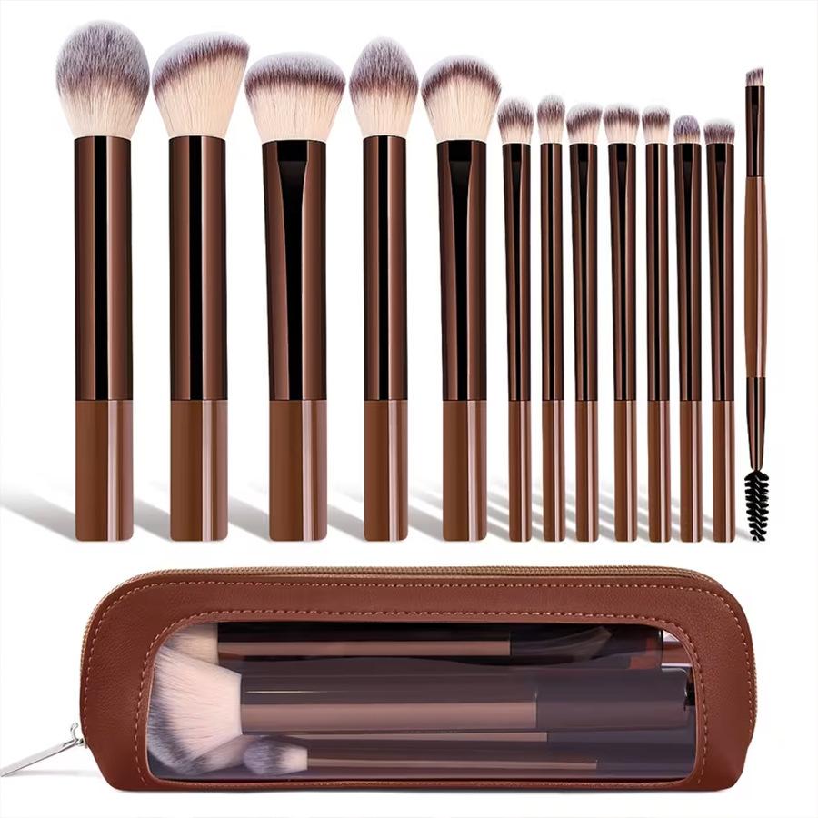 13pcs Makeup Brushes with 1pc Makeup Sponge Puff and Makeup Bag Multi-functional Makeup Tools Foundation Brushes Powder