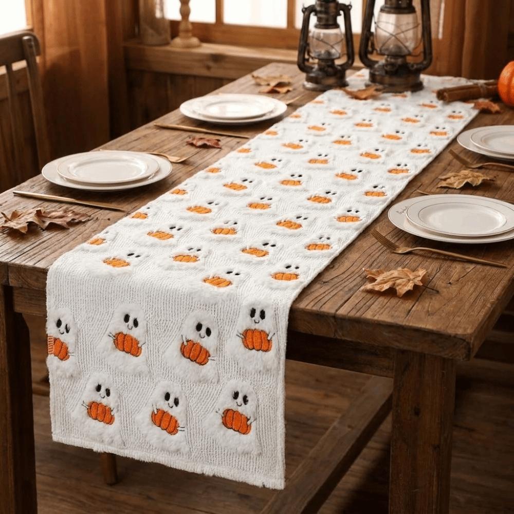 Rectangular Halloween Pumpkin Ghost Table Runner Soft Texture Dining Table Cloth Party Decoration