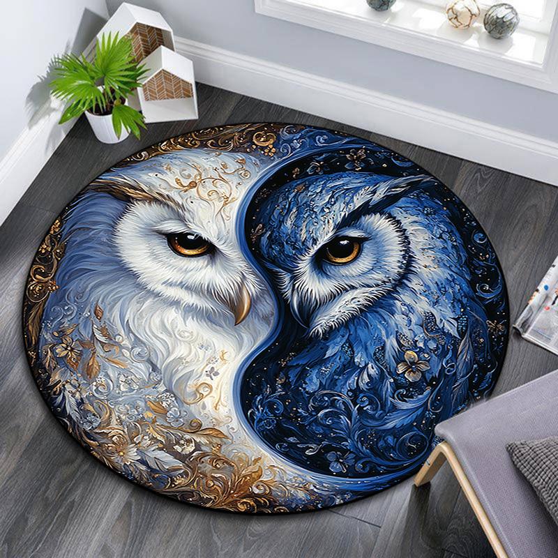 

Yin Yang Owls Round Area Rug,Carpet Rug for Living Room Bedroom Sofa Playroom Decor,Non-slip Floor Mat 80cmx80cm