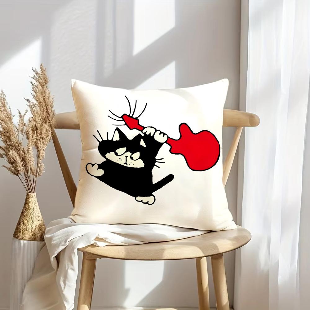 Katzenillustrationen Kissenbezug Weicher Plüsch Überwurf Kissenbezug Beidseitiger Dekorativer Kissenbezug Sofa Schlafzimmer Heimdekoration