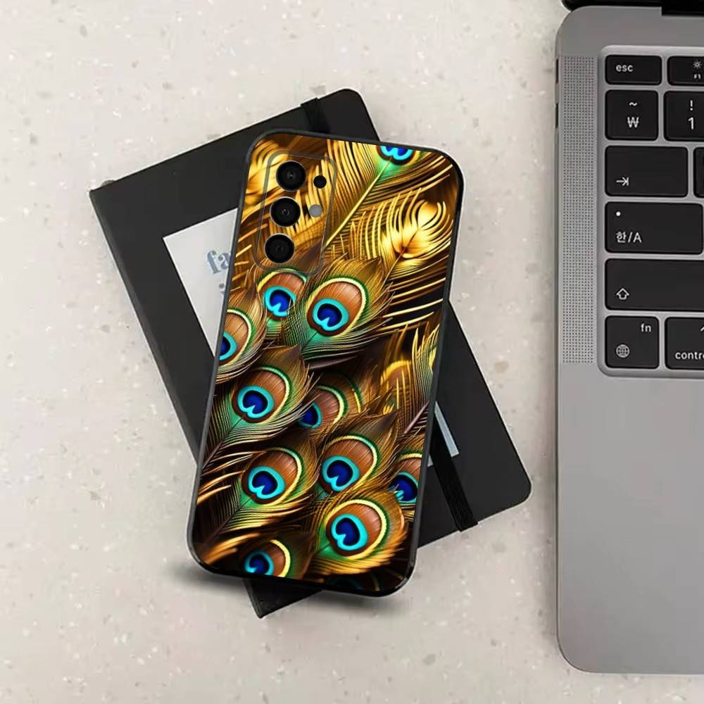 Peacock Feathers Phone For Samsung Galaxy A53,31,52,72,41,22,73,32,71,Note,J7,8,9,5G Soft Black Silicone Case